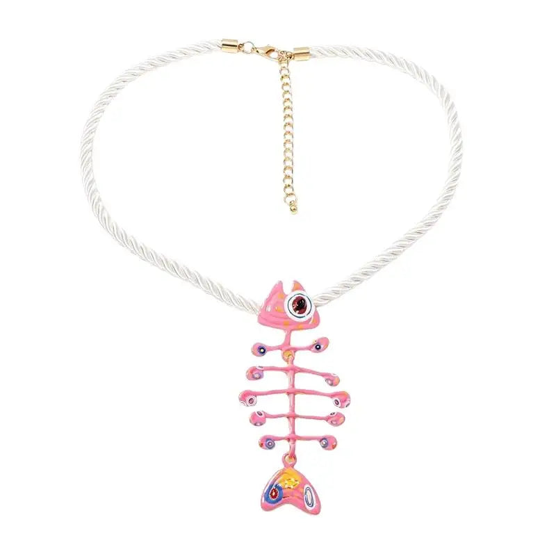 Boho Hand Woven Rope Fishbone Pendant Necklace | 6 Colors Pendant Necklace Qme