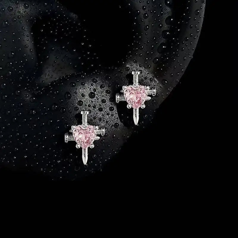 Y2K Silver Wing Heart Cartilage Dangle Earrings – Star Cross Snowflake Cartilage Dangle Earrings Qme A4