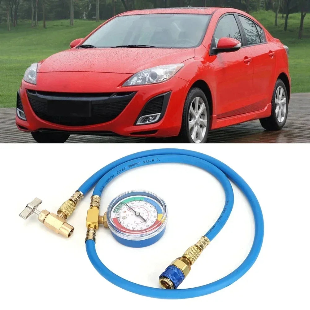 R134A Refrigerant Charging Hose with Gauge | AC Refill Tool AC Refrigerant Hose Qme