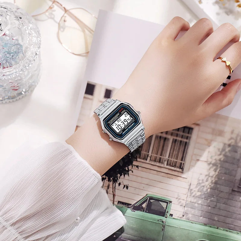 Rose Gold Women's Retro Digital Watch | LED Rectangle Dial Women's Digital Watch Qme
