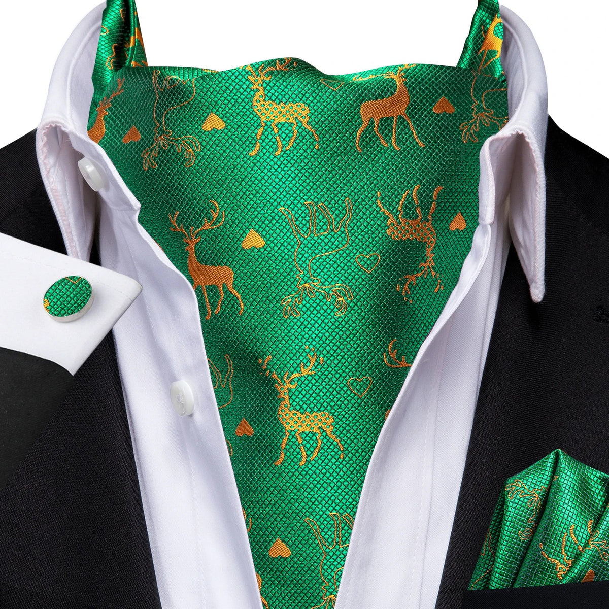 Men's Luxury Floral Ascot Cravat Set – Cufflinks & Handkerchief Ascot Cravat Set Qme LDAS1128