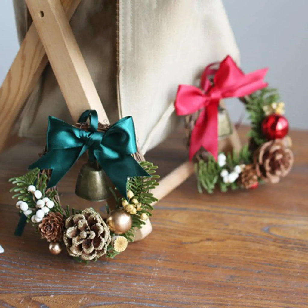Christmas Mini Wreath with Bell & Bow – Artificial Holiday Decor Christmas Wreath Decor Qme