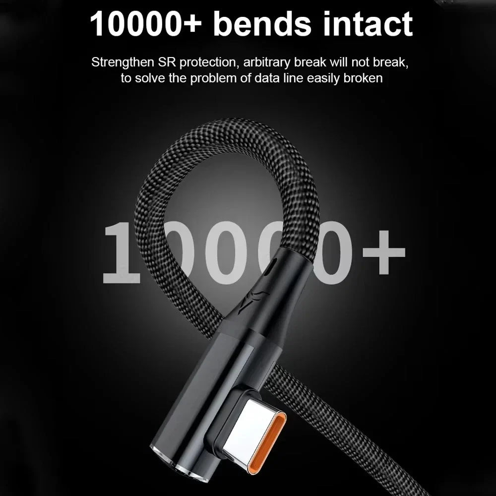 120W 90° Elbow USB-C Fast Charging Cable | 6A PD Type-C USB-C Charging Cable Qme