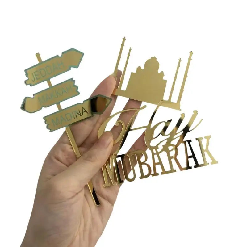 Mubarak Hajj Gold Acrylic Letter Cake Topper Decoration Cake Topper Qme