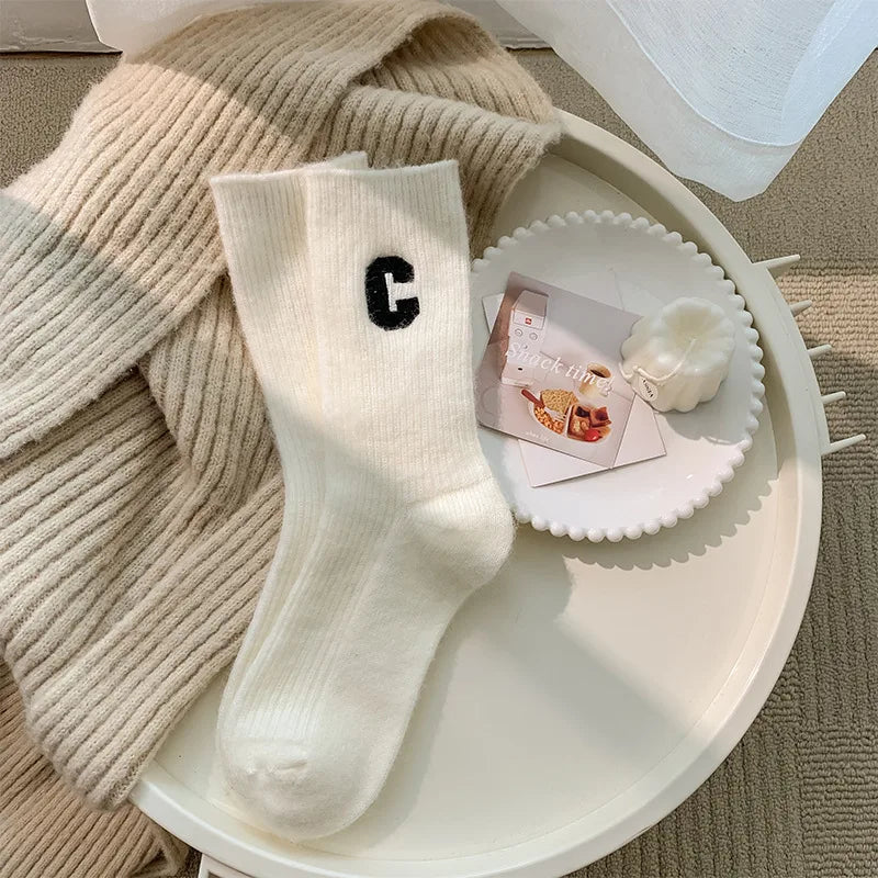 Women's Luxury Wool Cashmere Winter Socks – Thick & Cozy Winter Wool Socks Qme White One Size