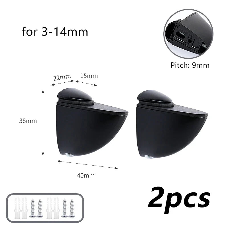 Wall Mount Floating Shelf Clip Anti-Slip Glass Partition Clamp Shelf Bracket Clamp Qme K168 Black