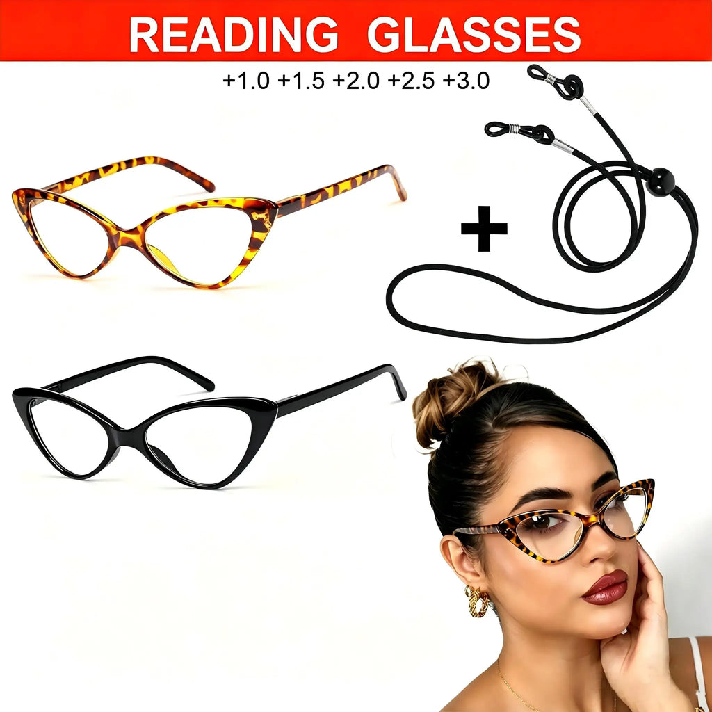 VOPHA Cat Eye Reading Glasses Ultralight with Retainer Strap Reading Glasses Qst