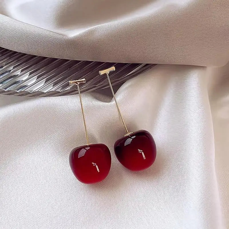Red Cherry Drop Earrings – Resin Fruit Dangle Jewelry Drop Earrings Qme