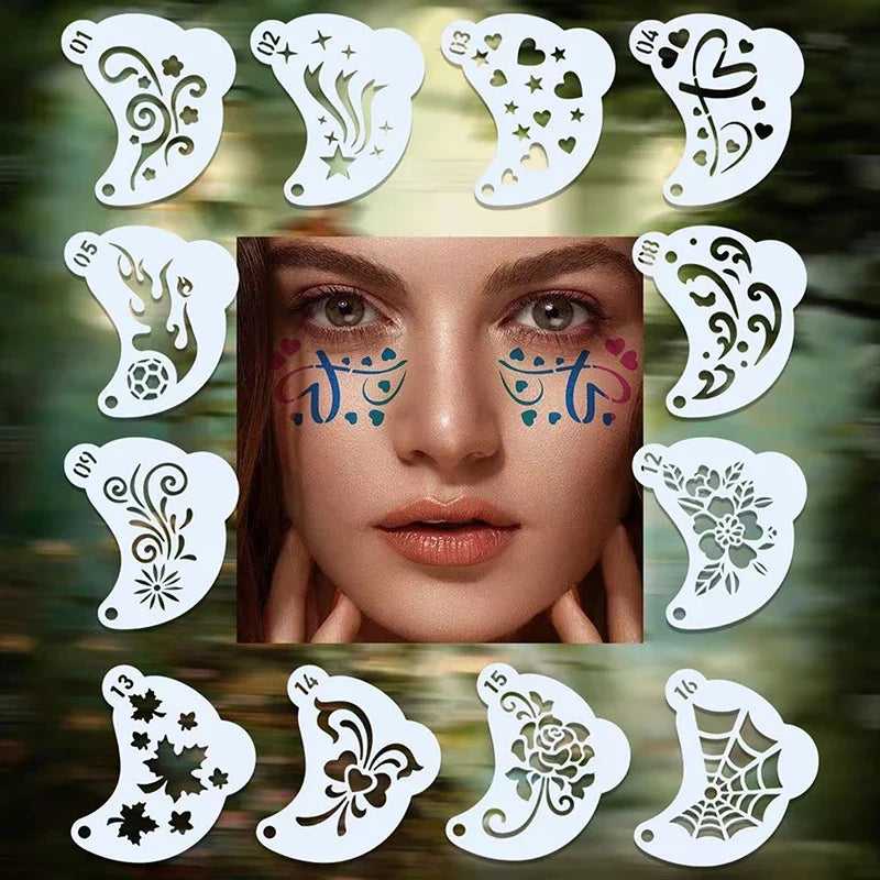 16-Piece Face Painting Stencils & Eyebrow Template DIY Kit Face Painting Stencil Kit Qme Default Title