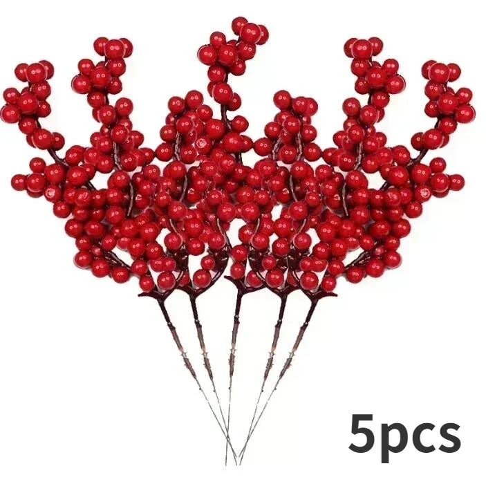 Artificial Red Berry Branches Christmas Tree & Wreath Decor Christmas Berry Picks Qme 5pcs 22cm