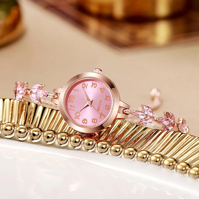 Women's Rhinestone Bracelet Quartz Watch – 7 Colors | Elegant Bracelet Watch Qme