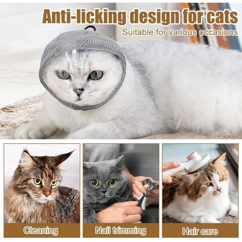Breathable Mesh Cat Muzzle – Anti-Bite & Anti-Lick Mask Cat Grooming Muzzle Qme