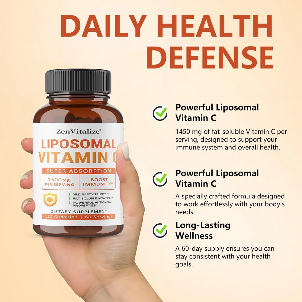 Liposomal Vitamin C 1500mg Capsules – Buffered & Highly Absorbed Vitamin C Supplement Qst