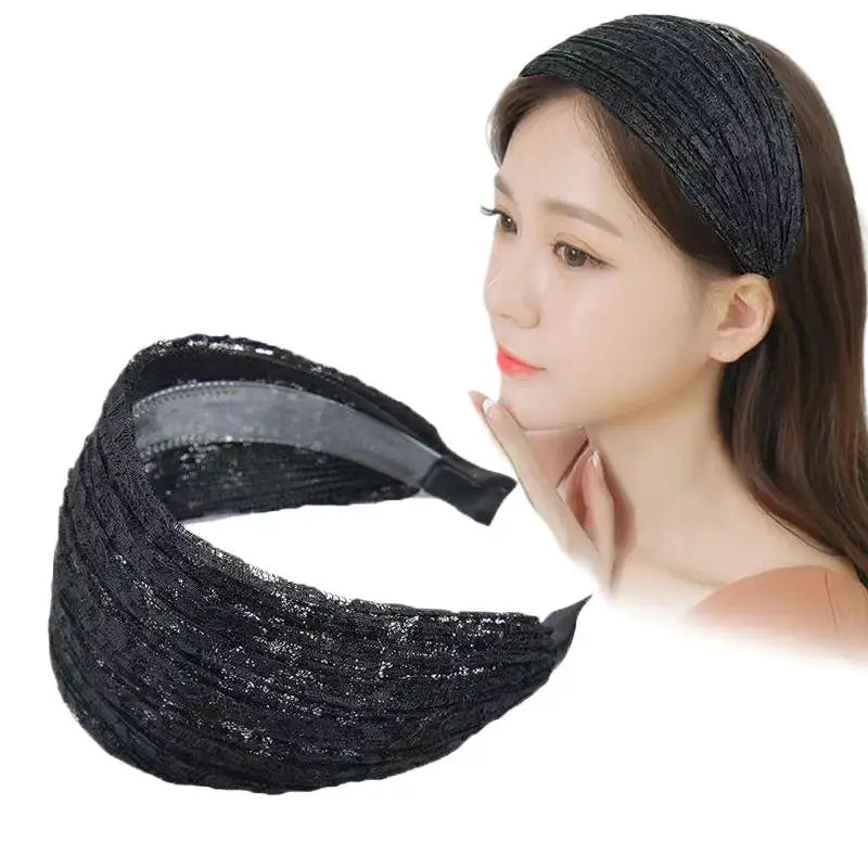 Flower Lace Mesh Wide Hoop Headband for Women Lace Hoop Headband Qme