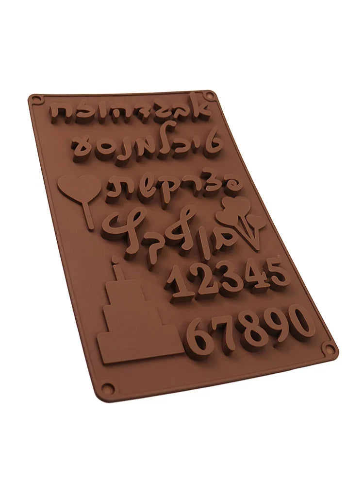 3D Hebrew Letters & Arabic Numbers Silicone Chocolate Mold Silicone Baking Mold Qme 1pc