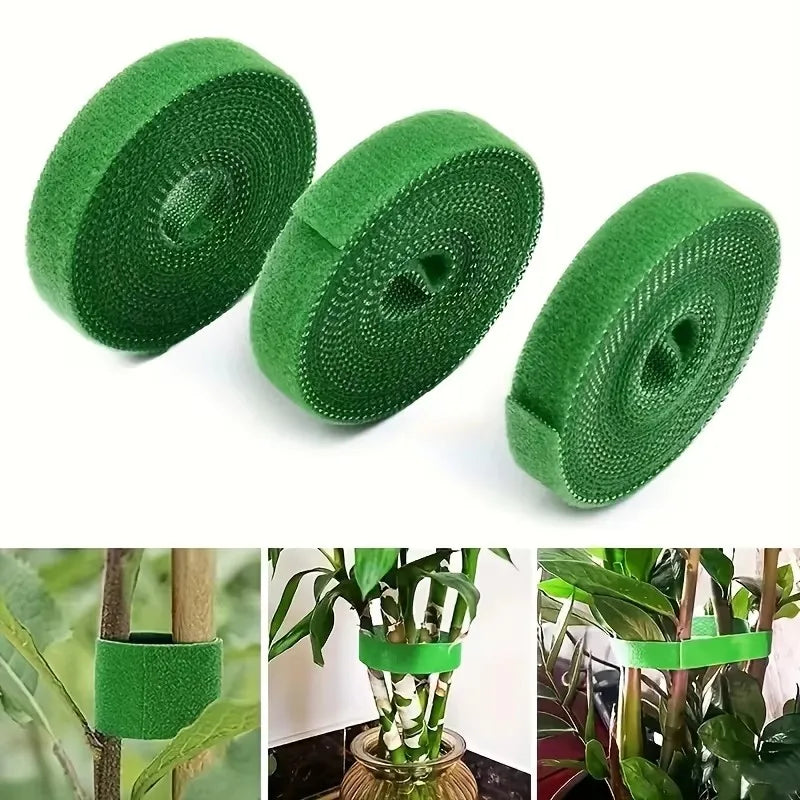 3 Rolls Green Garden Twine Plant Ties Nylon Hook & Loop Garden Plant Ties Qme