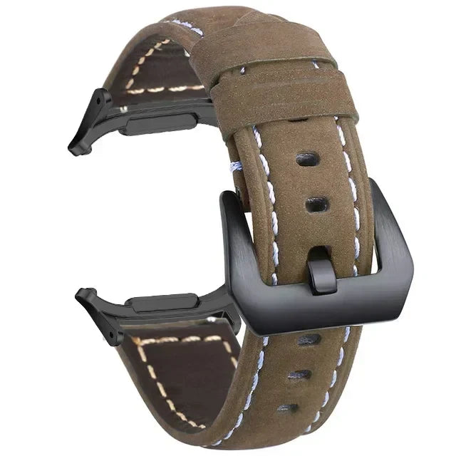 No Gaps Leather Strap Samsung Galaxy Watch 7 Ultra Band Leather Watch Band Qme DBrown-B Watch 7 Ultra 47MM