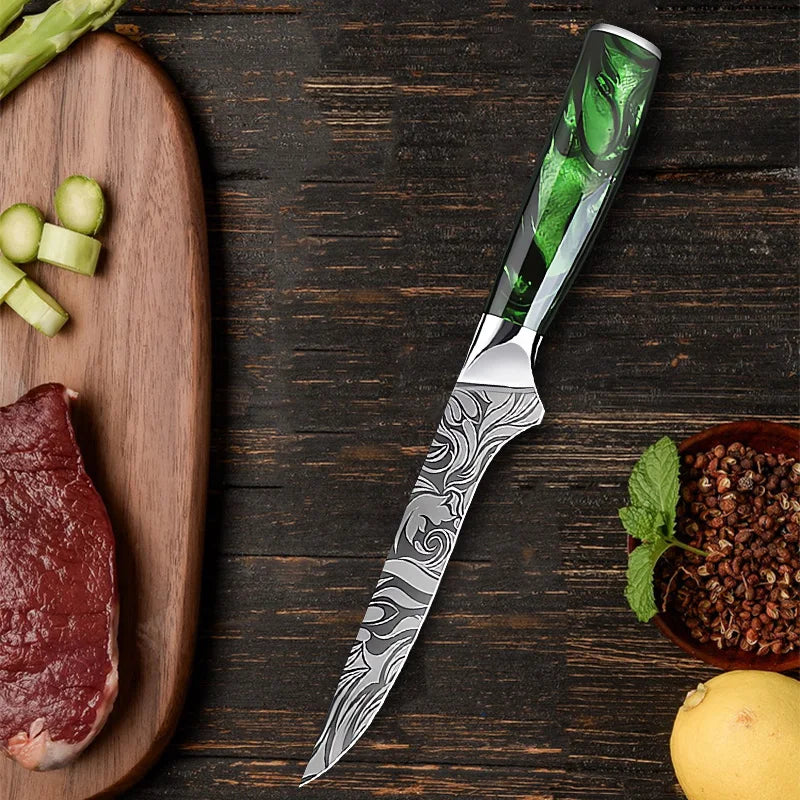 InLeung Damascus Chef Knife – Sharp 5Cr15 Steel, Resin Handle Chef Knife Qst