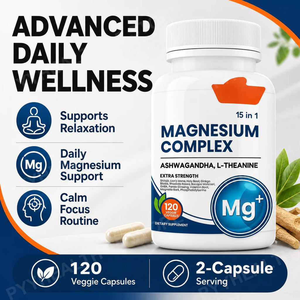 15-in-1 Magnesium Complex 120 Veggie Capsules Night Routine Magnesium Supplement Qst