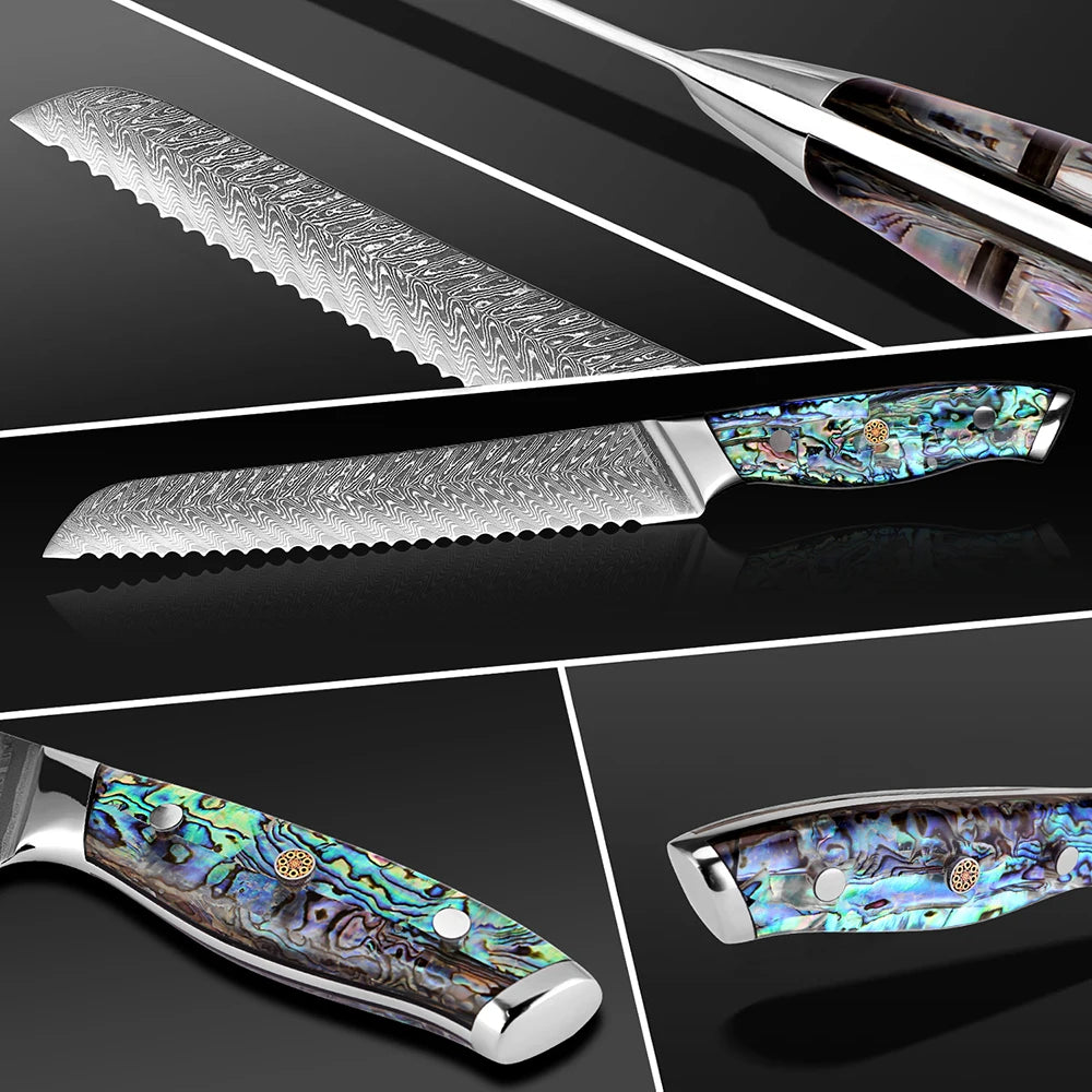 XITUO 8-Inch Damascus Steel Serrated Bread Knife | Bakers Serrated Bread Knife Qst