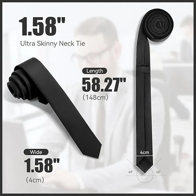 Qme Skinny Tie – Slim Solid Formal Necktie for Men & Women Slim Necktie Qme