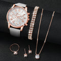 Rose Gold Ladies Chronograph Watch | White Leather & CZ Ladies Fashion Watch Qme HH10006