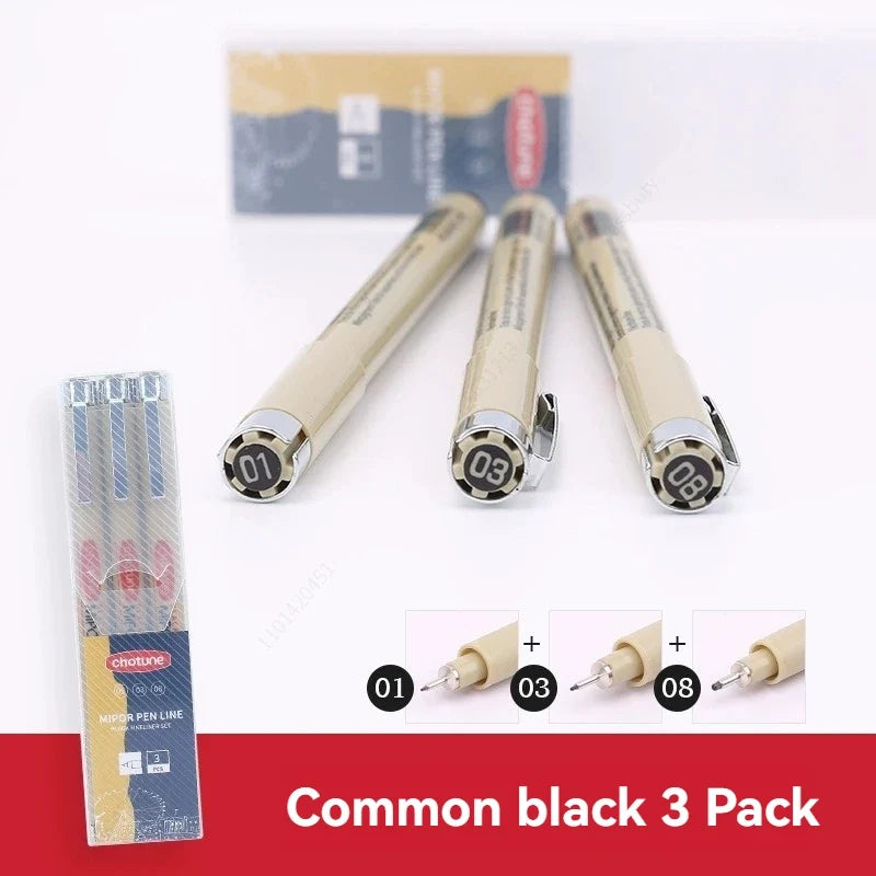 Black Micro Pens Set – 3 Sizes Waterproof Archival Ink Micro Drawing Pens Qme 3 pcs