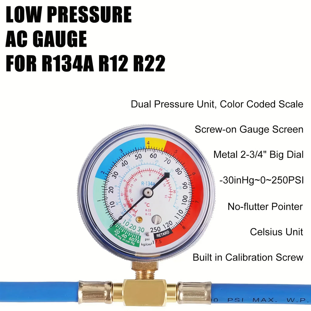 R134A Recharge Hose with Pressure Gauge & Can Tap | Qme AC Recharge Kit Qme