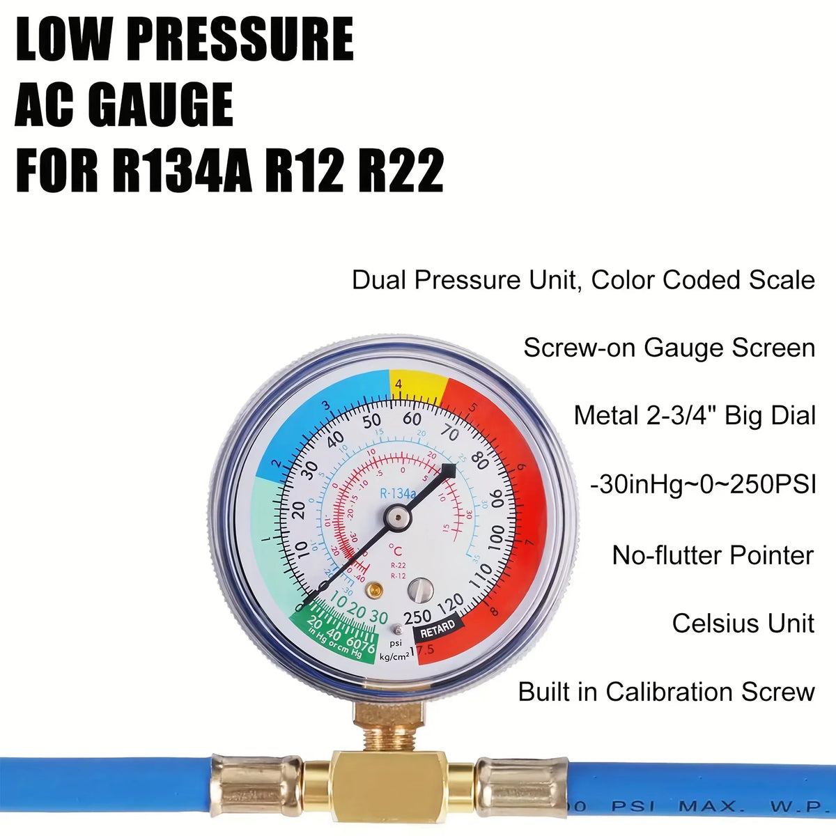 R134A Recharge Hose with Pressure Gauge & Can Tap | Qme AC Recharge Kit Qme