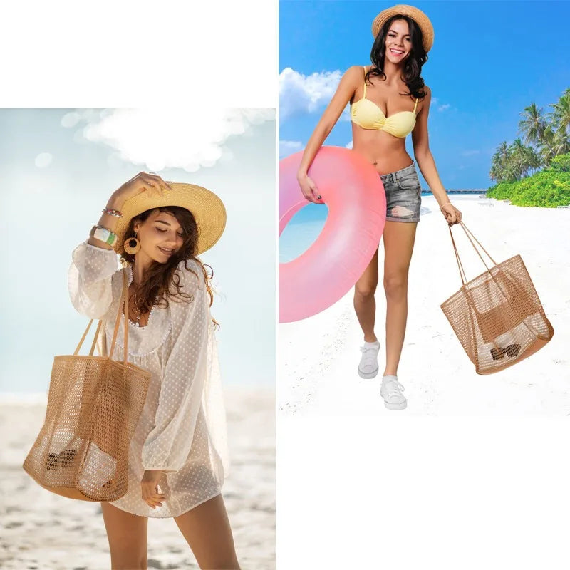 Expandable Mesh Beach Bag – Foldable Crossbody Tote for Women Mesh Beach Tote Qme