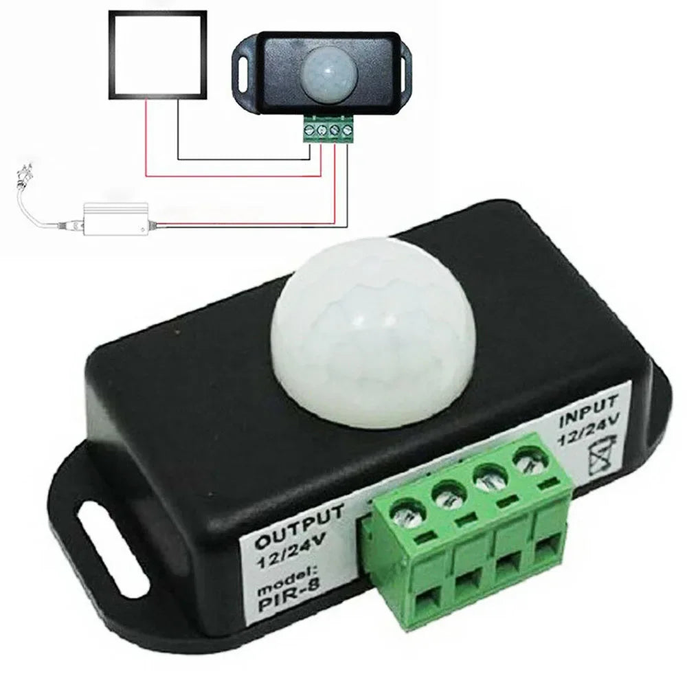 ESCAM 12V-24V 8A PIR Motion Sensor Auto Switch for LED Lights PIR Motion Sensor Switch Qme