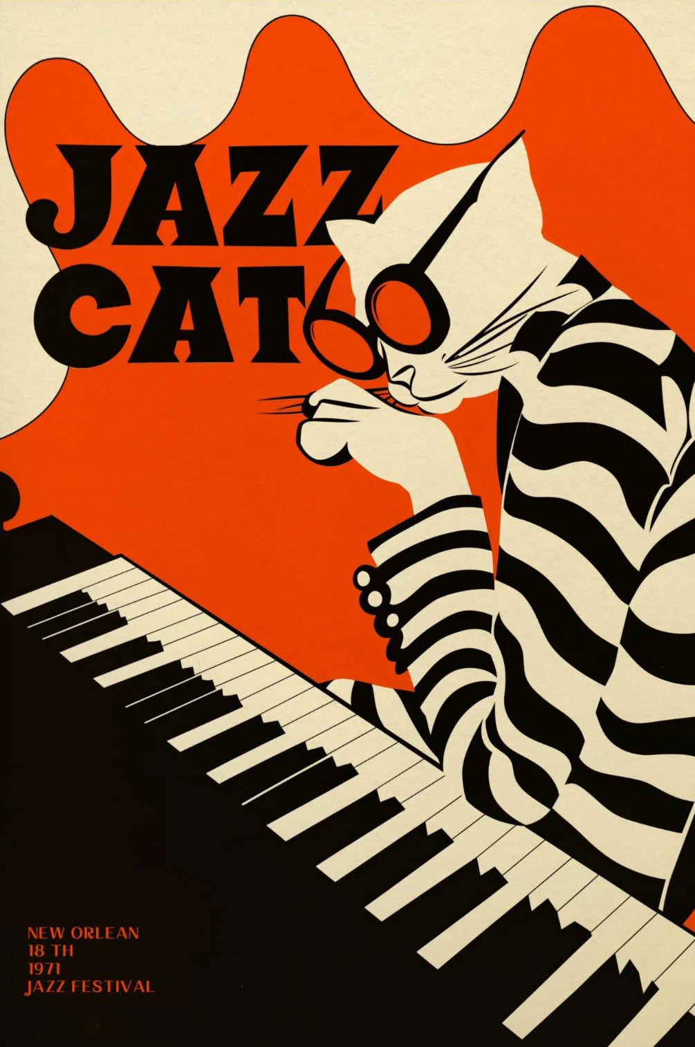 Vintage Jazz Black Cat Canvas Wall Art – Retro Music Poster Canvas Wall Art Qst 1 20X30cm No Framed