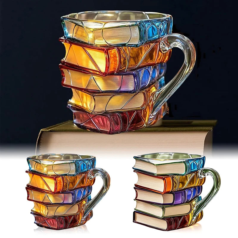 3D Painted Books Stack Resin Coffee Mug – 11oz Novelty Gift Novelty Coffee Mug Qst