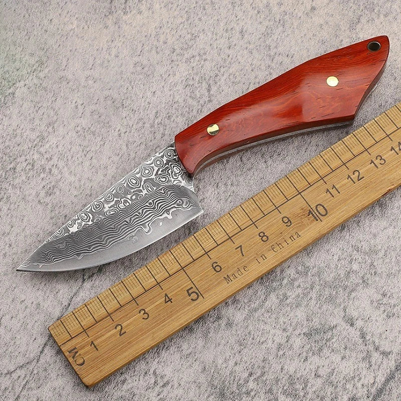 VG10 Damascus Steel Fixed Blade Knife – Sandalwood Handle EDC Fixed Blade Knife Qst