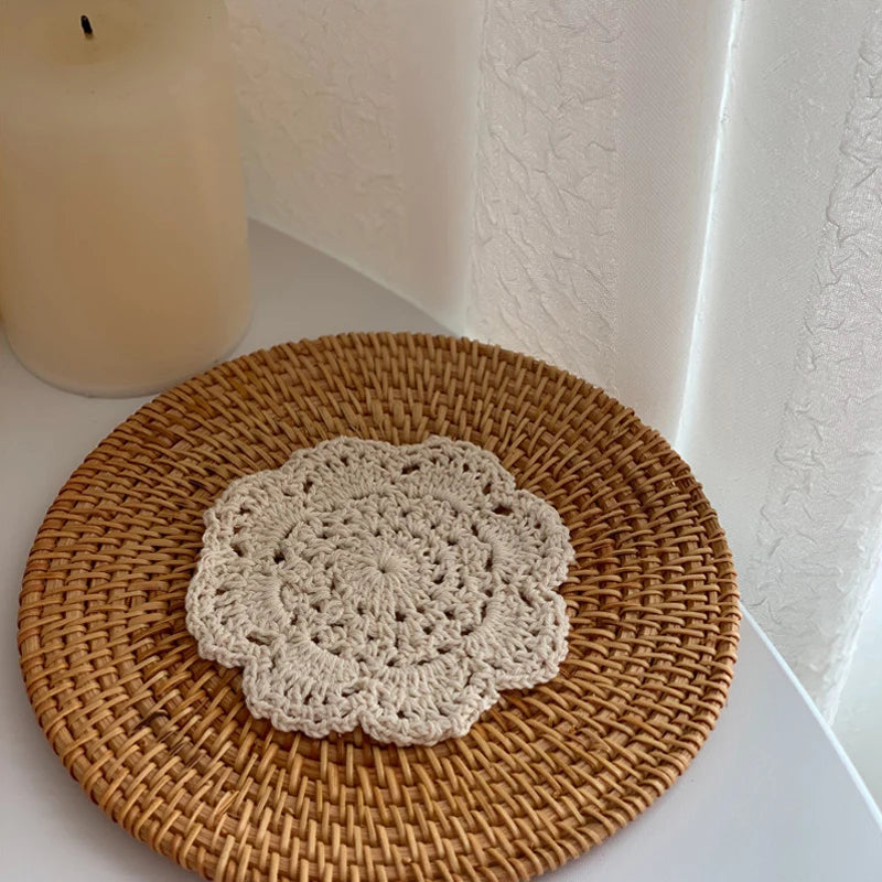 Bohemian Floral Crochet Coasters | Cotton Knit Set of 2/4 Crochet Coasters Qst