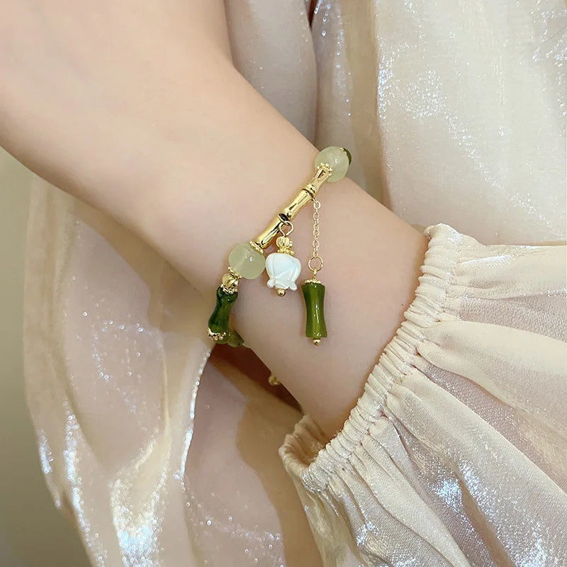 Imitation Jade Glass Bamboo Bracelet – Palace Style Beaded Bracelet Qme