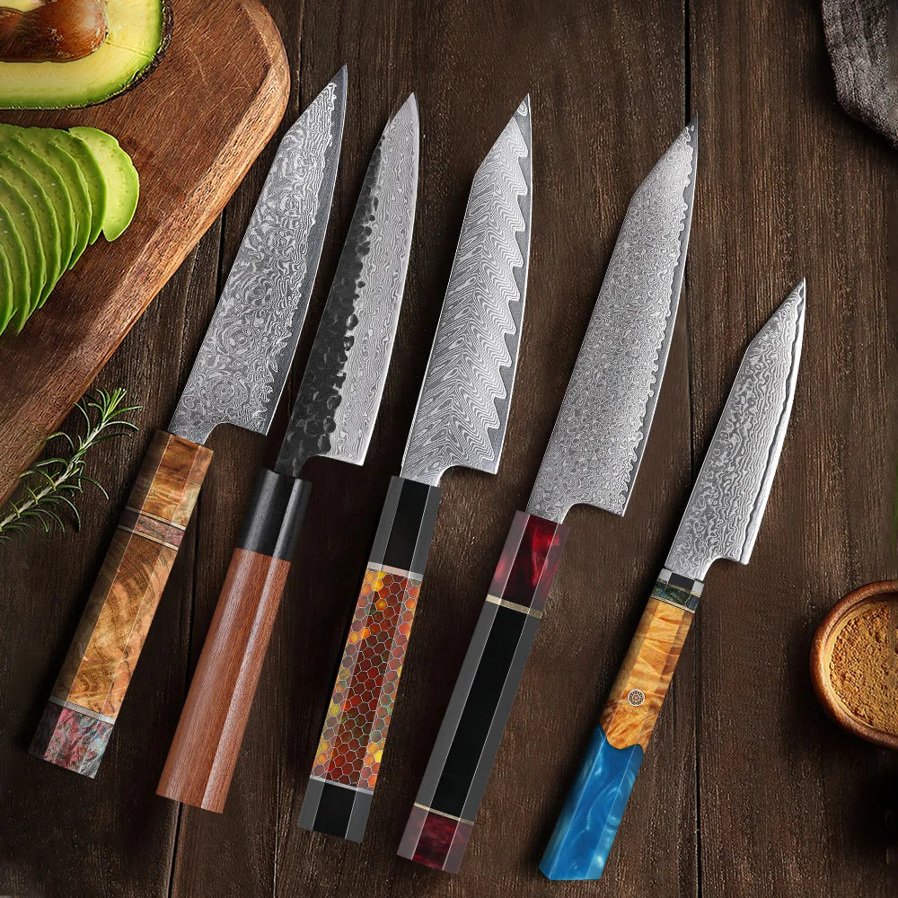 TURWHO Damascus Steel Chef Knife Blank & Octagonal Handle DIY Kit Knife Making Kit Qst
