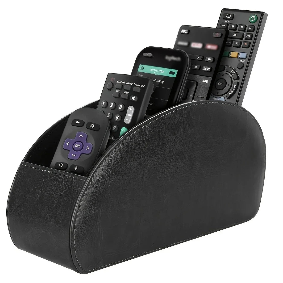5-Compartment PU Leather Remote Control Storage Box Organizer Desktop Storage Organizer Qme Black 1PCS