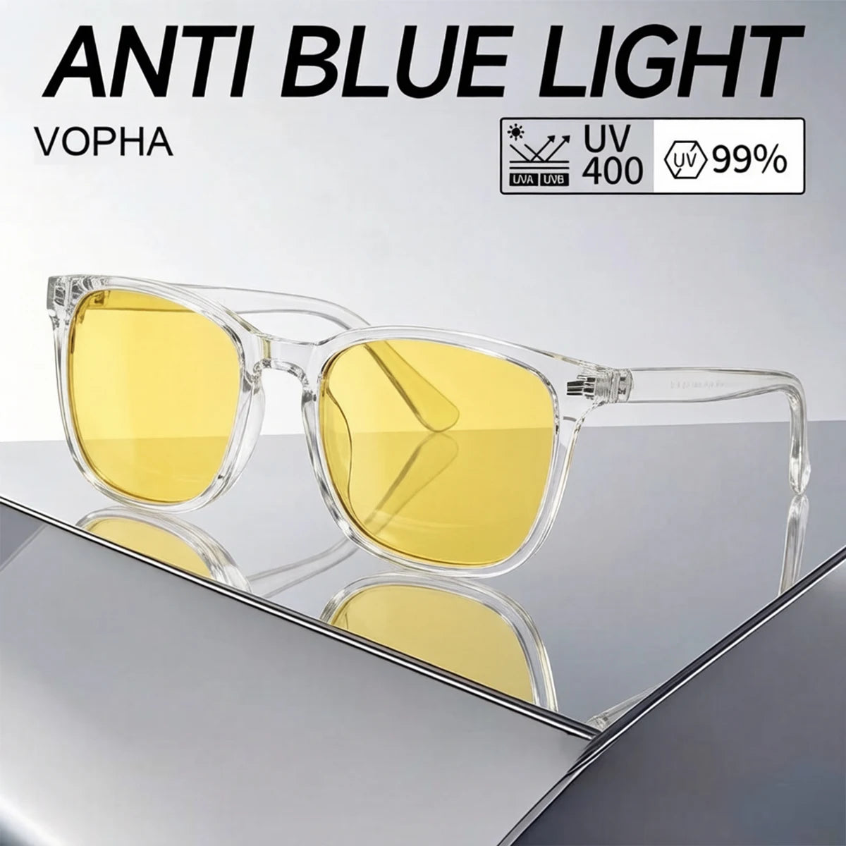 VOPHA Yellow Lens Blue Light Blocking Glasses – Square Unisex Blue Light Glasses Qst Clear yellow