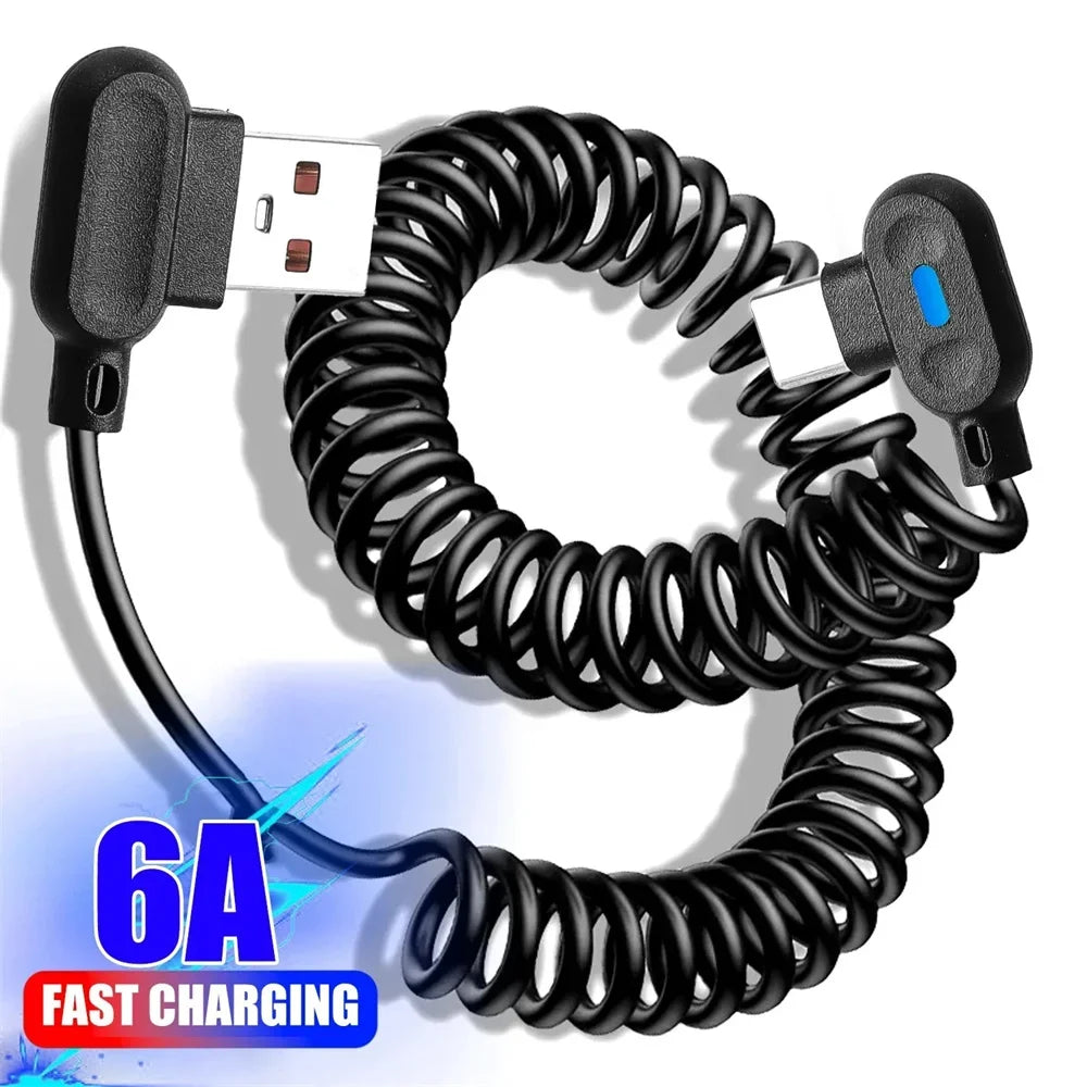 USB-C 90° Elbow Coiled Fast Charging Spring Cable 1m USB-C Charging Cable Qme