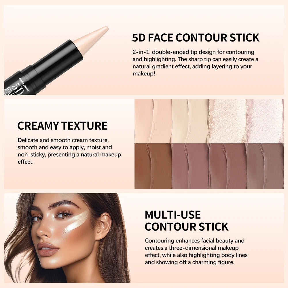 Double-Ended Contour & Highlight Stick – Cream Bronzer Concealer Contour Makeup Stick Qst