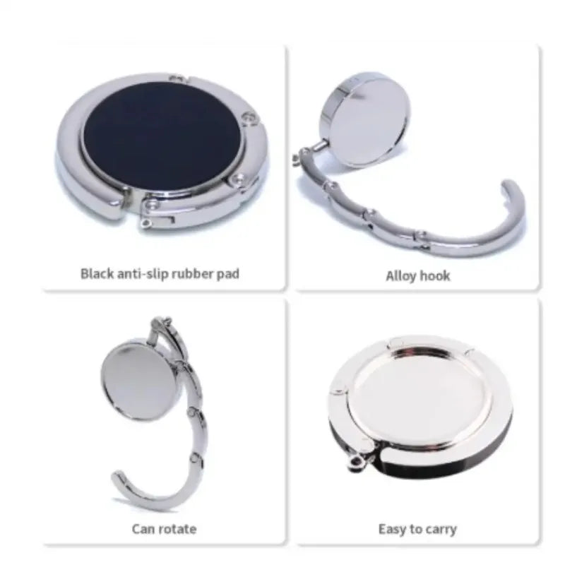 Portable Foldable Bag Hanger Hook – Round Zinc Alloy Holder Foldable Bag Hook Qme