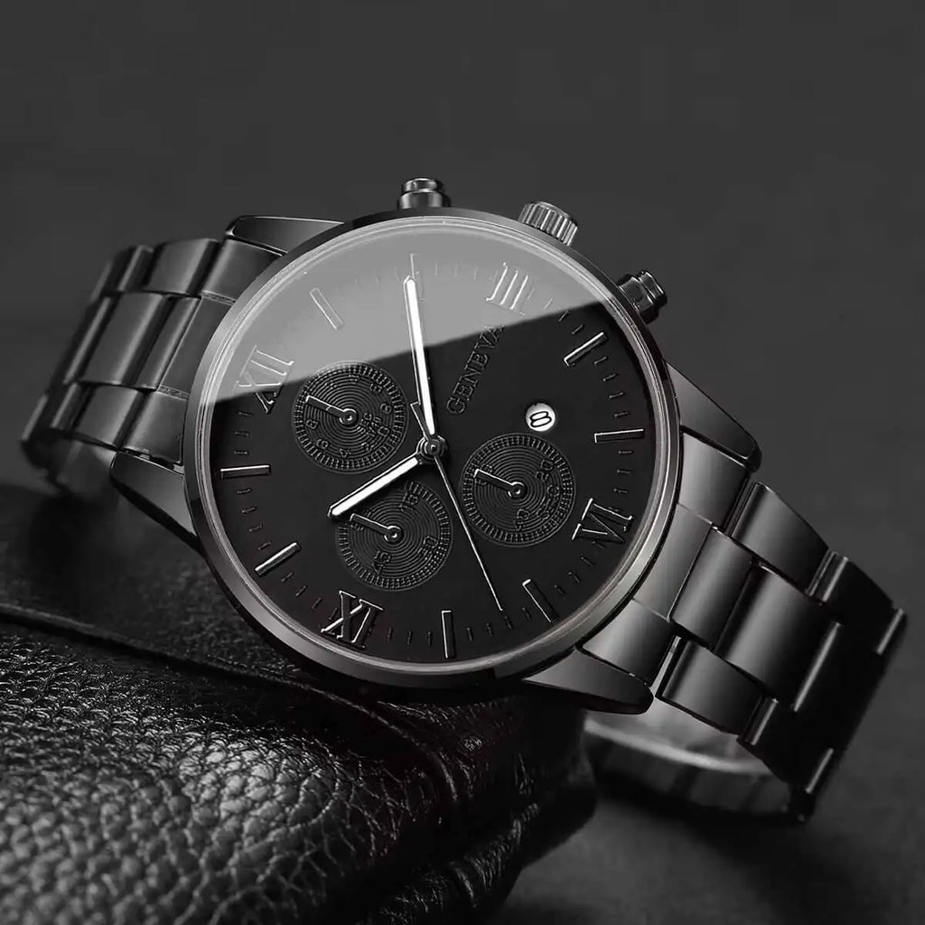 Men's Roma Dial Business Quartz Watch with Calendar Men's Quartz Watch Qme