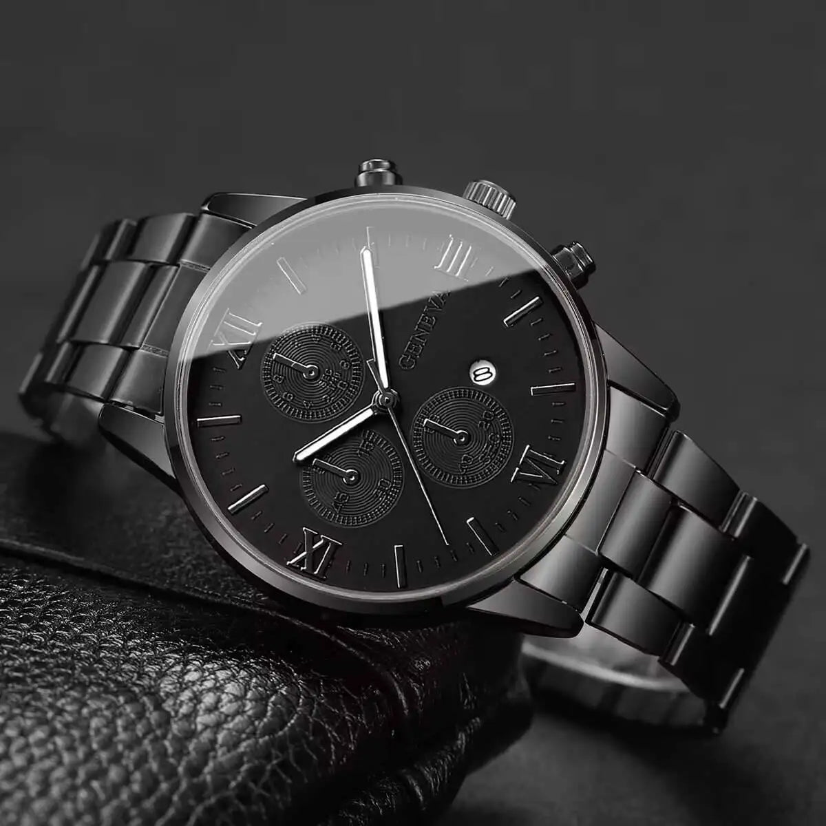 Men's Roma Dial Business Quartz Watch with Calendar Men's Quartz Watch Qme