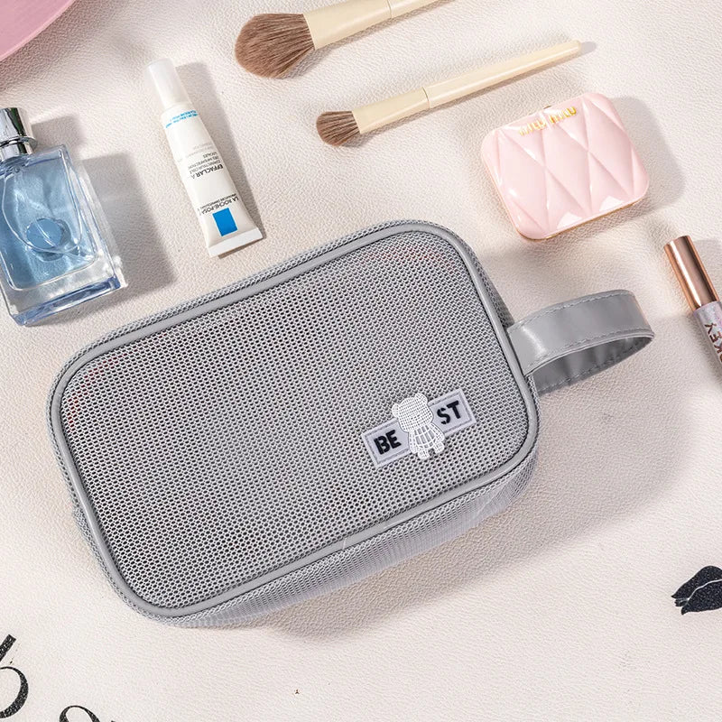 Portable Mesh Travel Toiletry Bag & Cosmetic Organizer Travel Toiletry Bag Qme