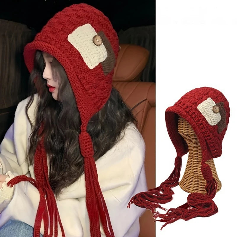 Women's Handmade Knitted Winter Hat – Crochet Ear Warmth Cap Knitted Winter Hat Qst
