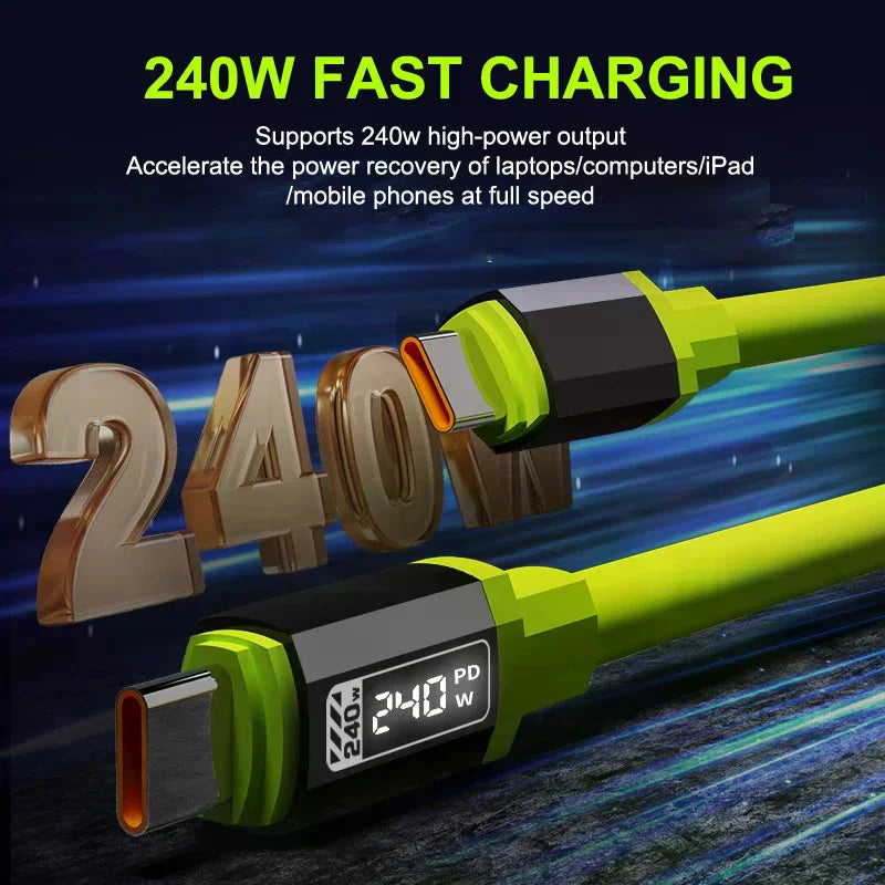 240W USB-C Fast Charging Cable with Power Display – 1M USB-C Charging Cable Qme
