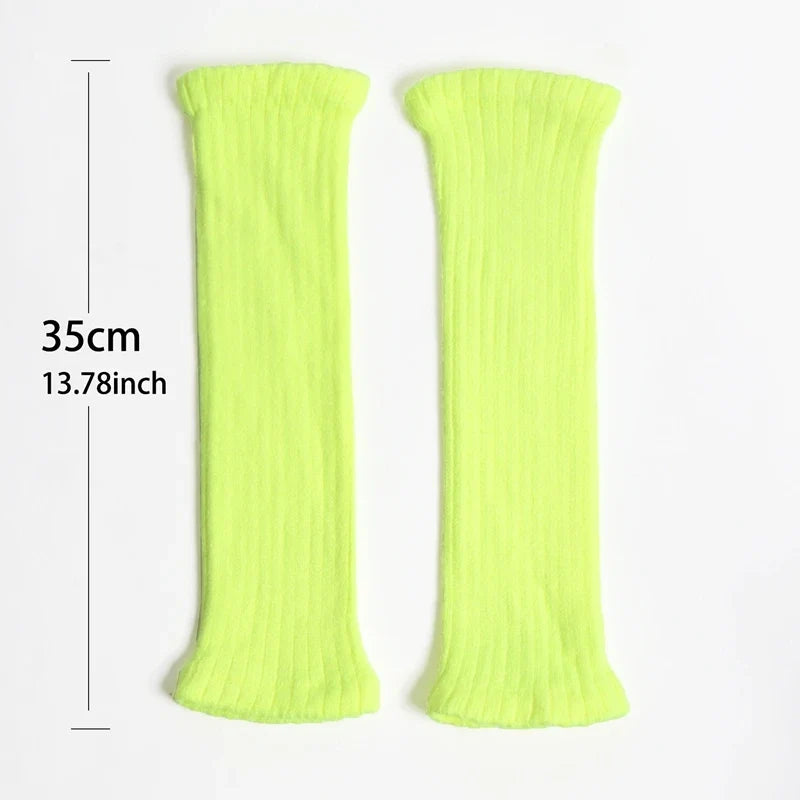 Women's Winter Bright Green College Leg Warmers & Boot Cuffs Knitted Leg Warmers Qme