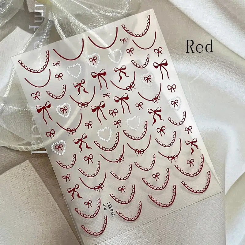 3D Nail Art Stickers – Love Heart, Bowknot & French Decals Nail Art Stickers Qst Red
