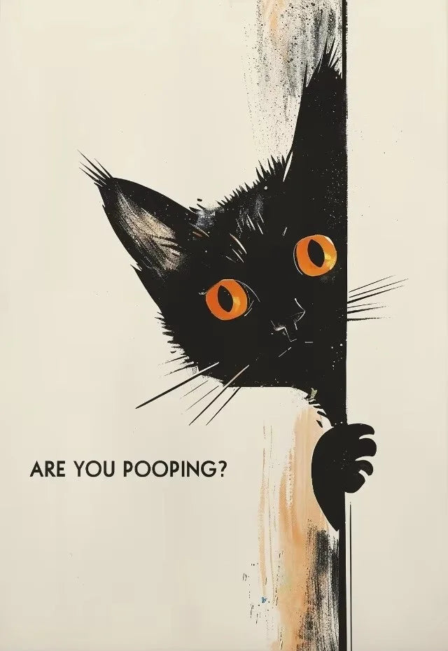 Peeping Black Cat Canvas Wall Art – Funny Minimalist Poster